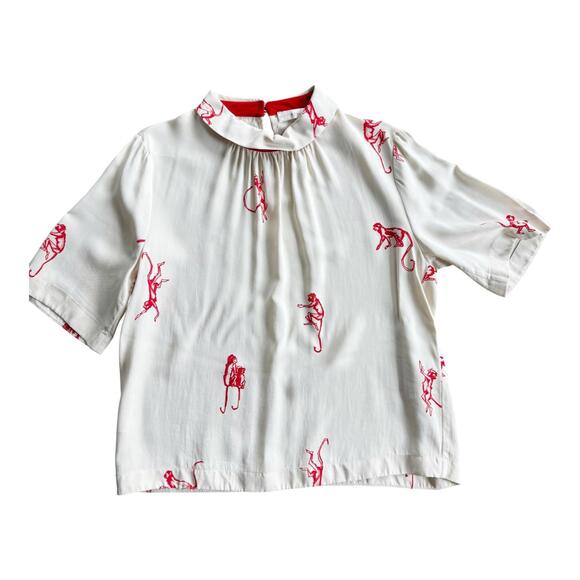 Stine Goya Missy Blouse with Red Monkey Print Size L - Picture 2 of 8